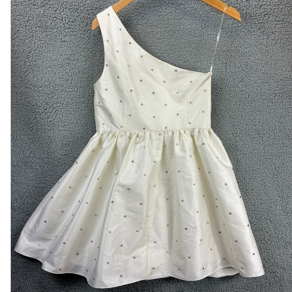 Sachin & Babi Dress One Shoulder Womens 10 White Rhinestone Cocktail Party Mini - Picture 16 of 16